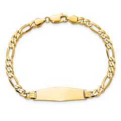 14k Polished Solid Chain/Solid Plate Flat Figaro Link Soft Diamond Shape 28x9.5mm Plate 8 inch ID Bracelet