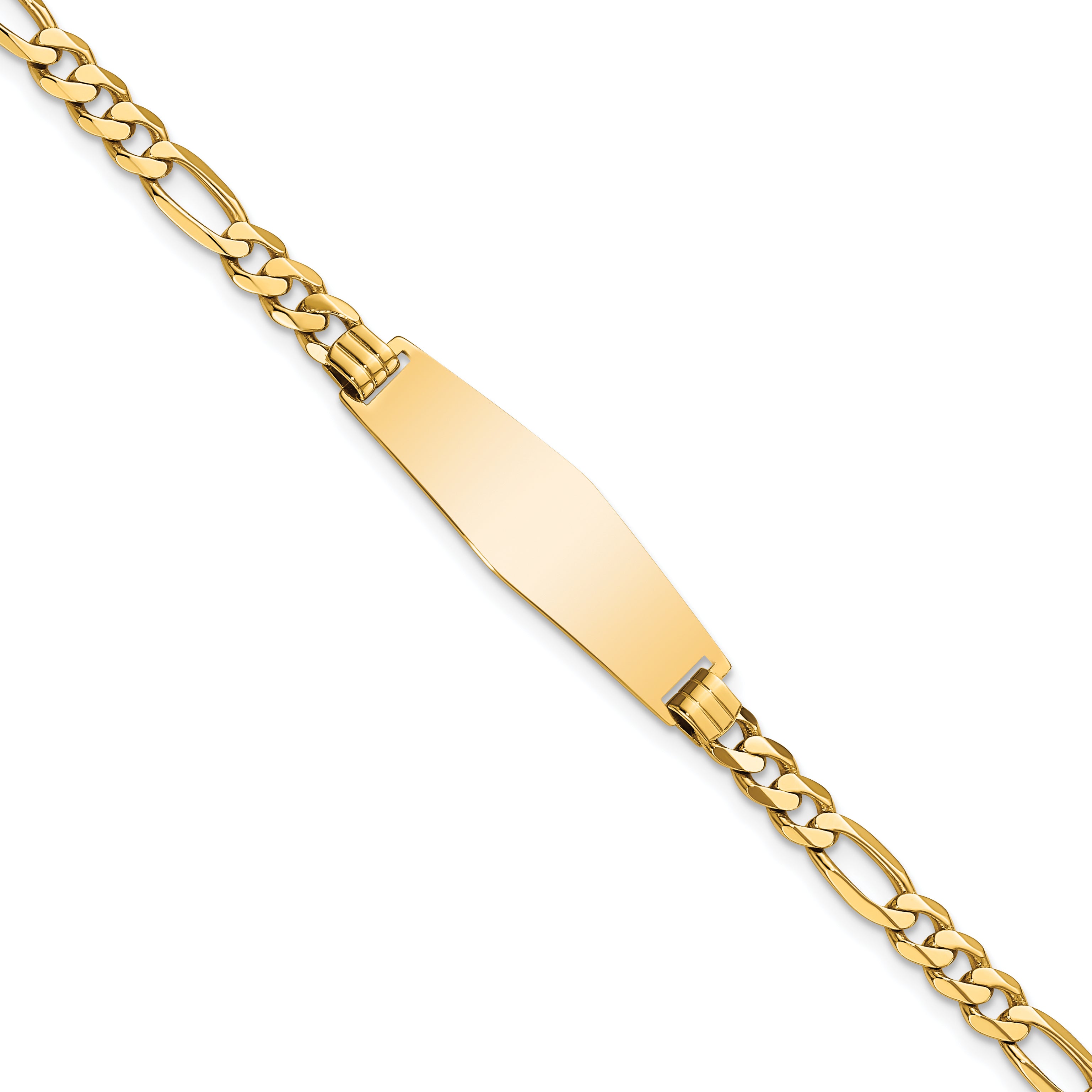 14k Polished Solid Chain/Solid Plate Flat Figaro Link Soft Diamond Shape 28x9.5mm Plate 8 inch ID Bracelet