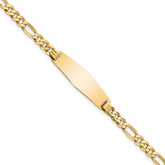14k Polished Solid Chain/Solid Plate Flat Figaro Link Soft Diamond Shape 28x9.5mm Plate 8 inch ID Bracelet