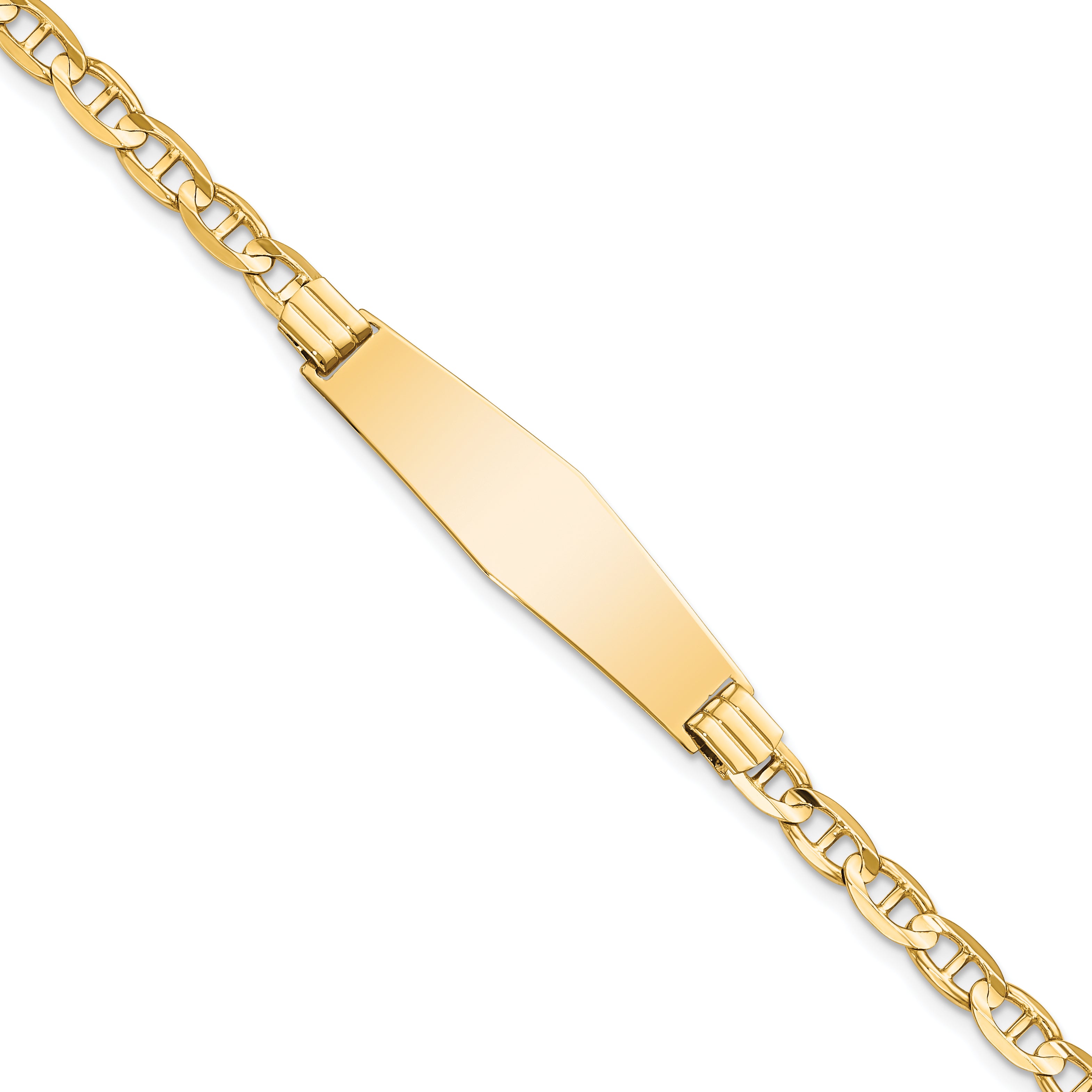 14k Polished Solid Chain/Solid Plate Anchor Link Soft Diamond Shape 33x9.8mm Plate 8 inch ID Bracelet