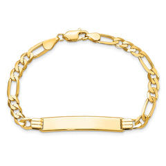 14k Polished Solid Chain/Solid Plate Flat Figaro Link 33.5x7mm Plate 8 inch ID Bracelet