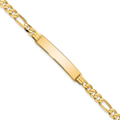 14k Polished Solid Chain/Solid Plate Flat Figaro Link 33.5x7mm Plate 8 inch ID Bracelet