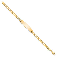 14k Polished Solid Chain/Solid Plate Flat Figaro Link Soft Diamond Shape 33x9mm Plate 8 inch ID Bracelet