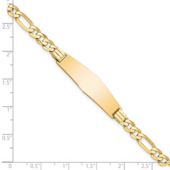14k Polished Solid Chain/Solid Plate Flat Figaro Link Soft Diamond Shape 33x9mm Plate 8 inch ID Bracelet