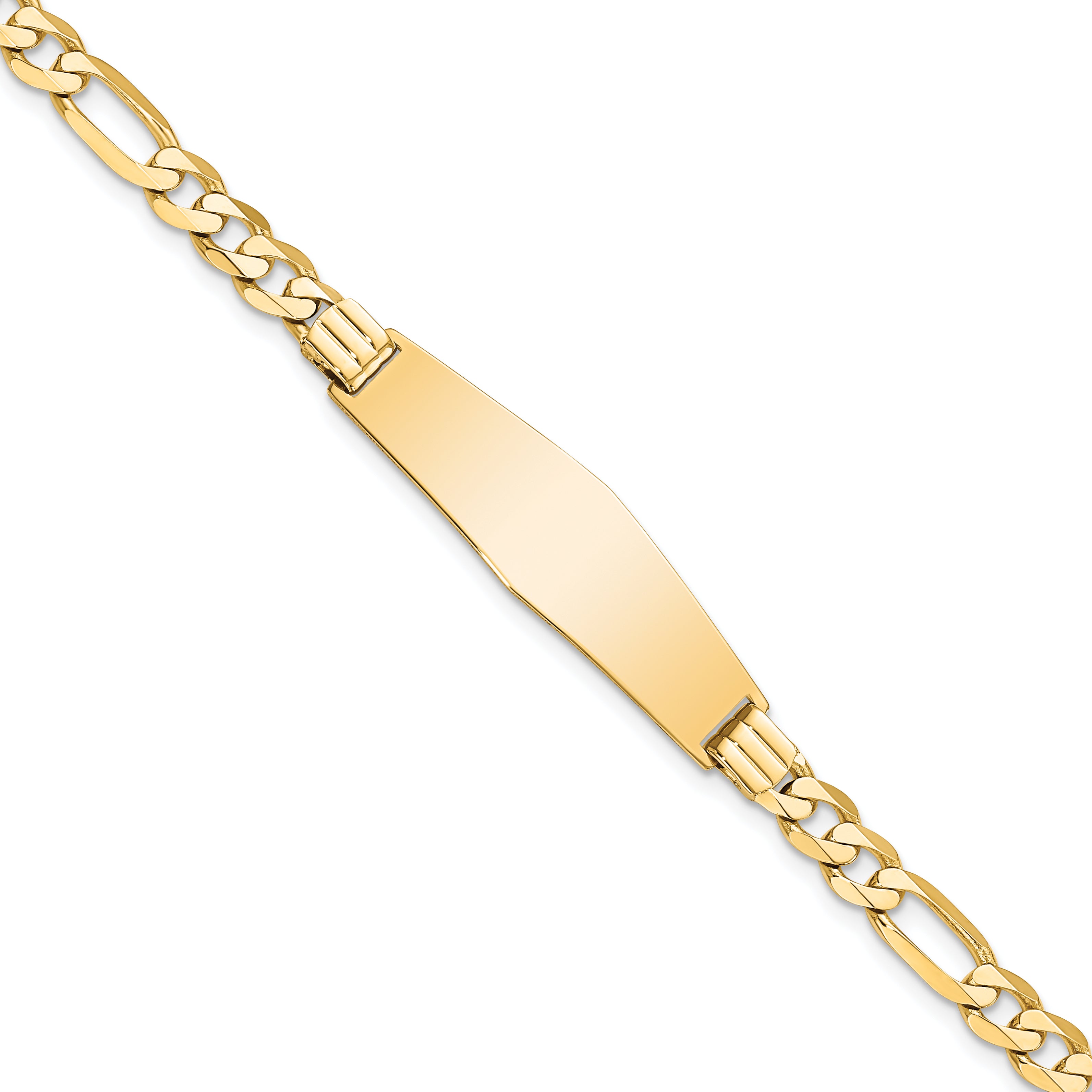 14k Polished Solid Chain/Solid Plate Flat Figaro Link Soft Diamond Shape 33x9mm Plate 8 inch ID Bracelet