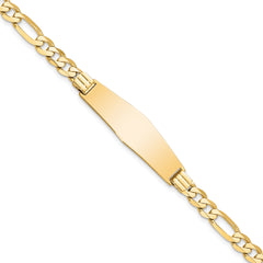 14k Polished Solid Chain/Solid Plate Flat Figaro Link Soft Diamond Shape 33x9mm Plate 8 inch ID Bracelet