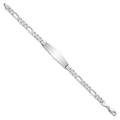 14k White Gold Polished Solid Chain/Solid Plate Figaro Link Soft Diamond Shape 33x9mm Plate 8 inch ID Bracelet