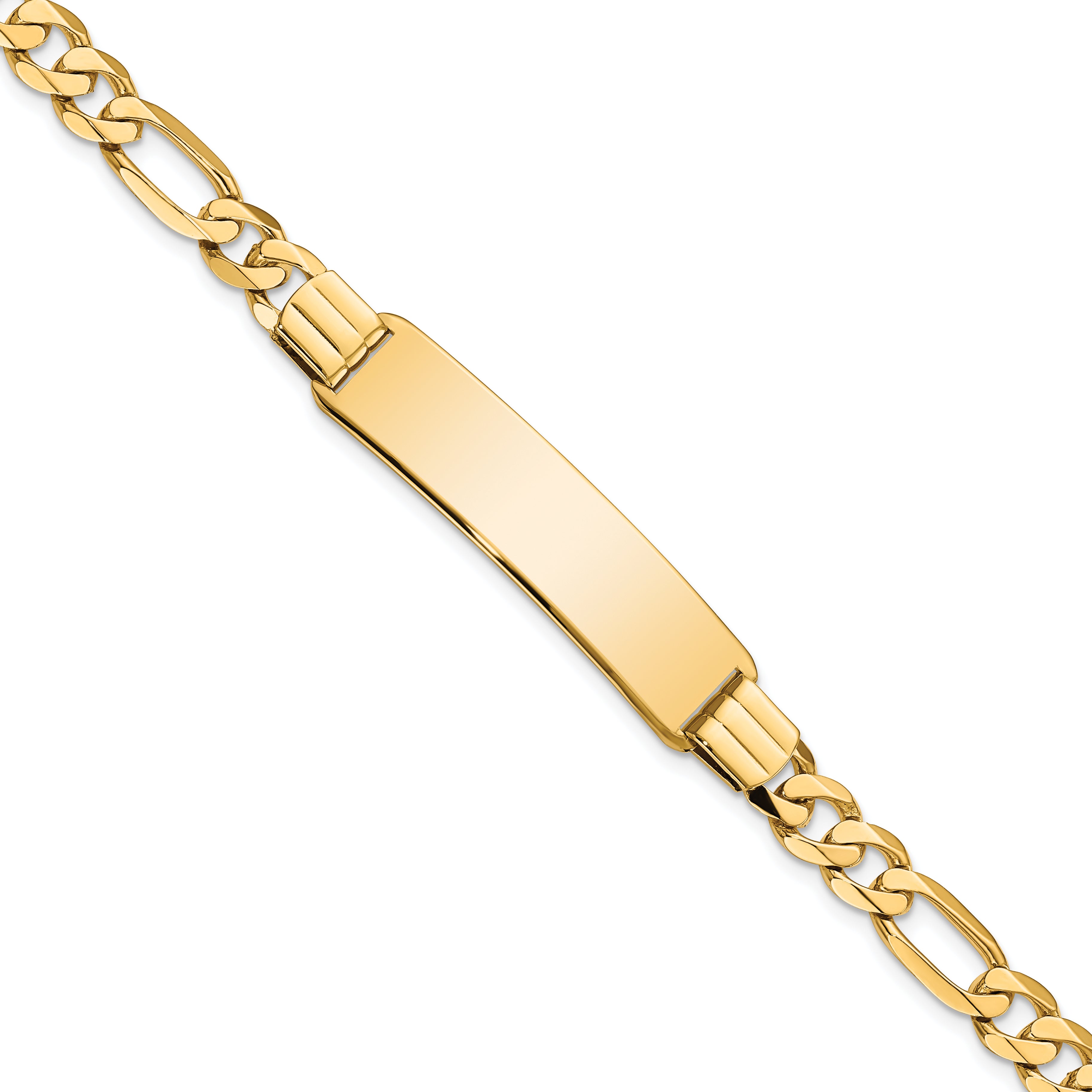 14k Polished Solid Chain/Solid Plate Flat Figaro Link 36.5x9mm Plate 8 inch ID Bracelet