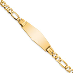 14k Polished Solid Chain/Solid Plate Flat Figaro Link Soft Diamond Shape 37x13.5mm Plate 8 inch ID Bracelet