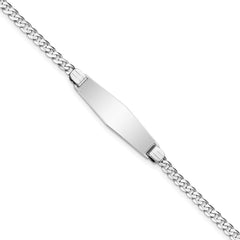 14k White Gold Polished Solid Chain/Solid Plate Flat Curb Link Soft Diamond Shape 24.5x7.5mm Plate 8 inch ID Bracelet