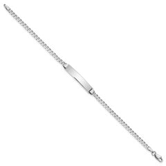 14k White Gold Polished Solid Chain/Solid Plate Flat Curb Link 25.5x4.5mm Plate 8 inch ID Bracelet