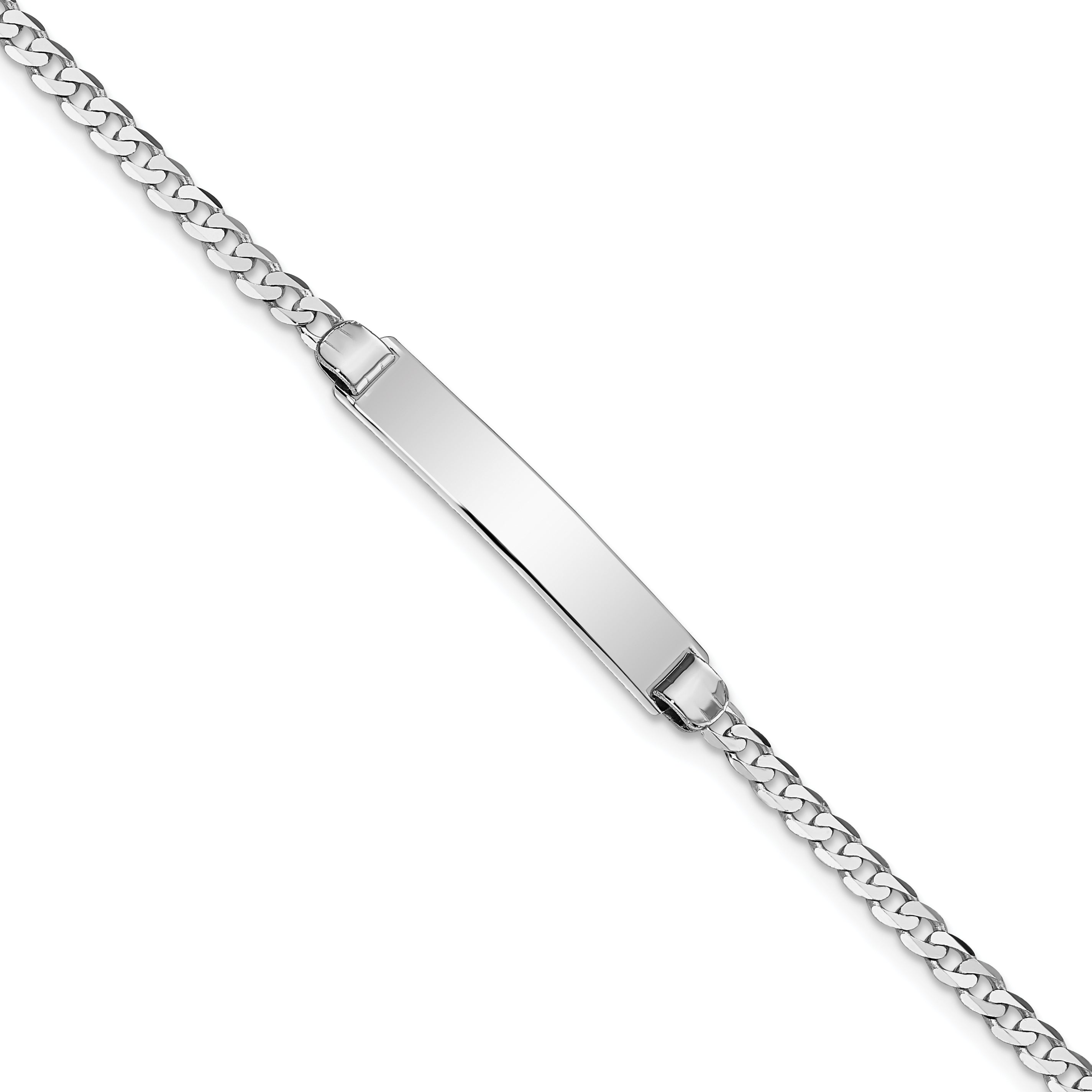 14k White Gold Polished Solid Chain/Solid Plate Flat Curb Link 25.5x4.5mm Plate 8 inch ID Bracelet