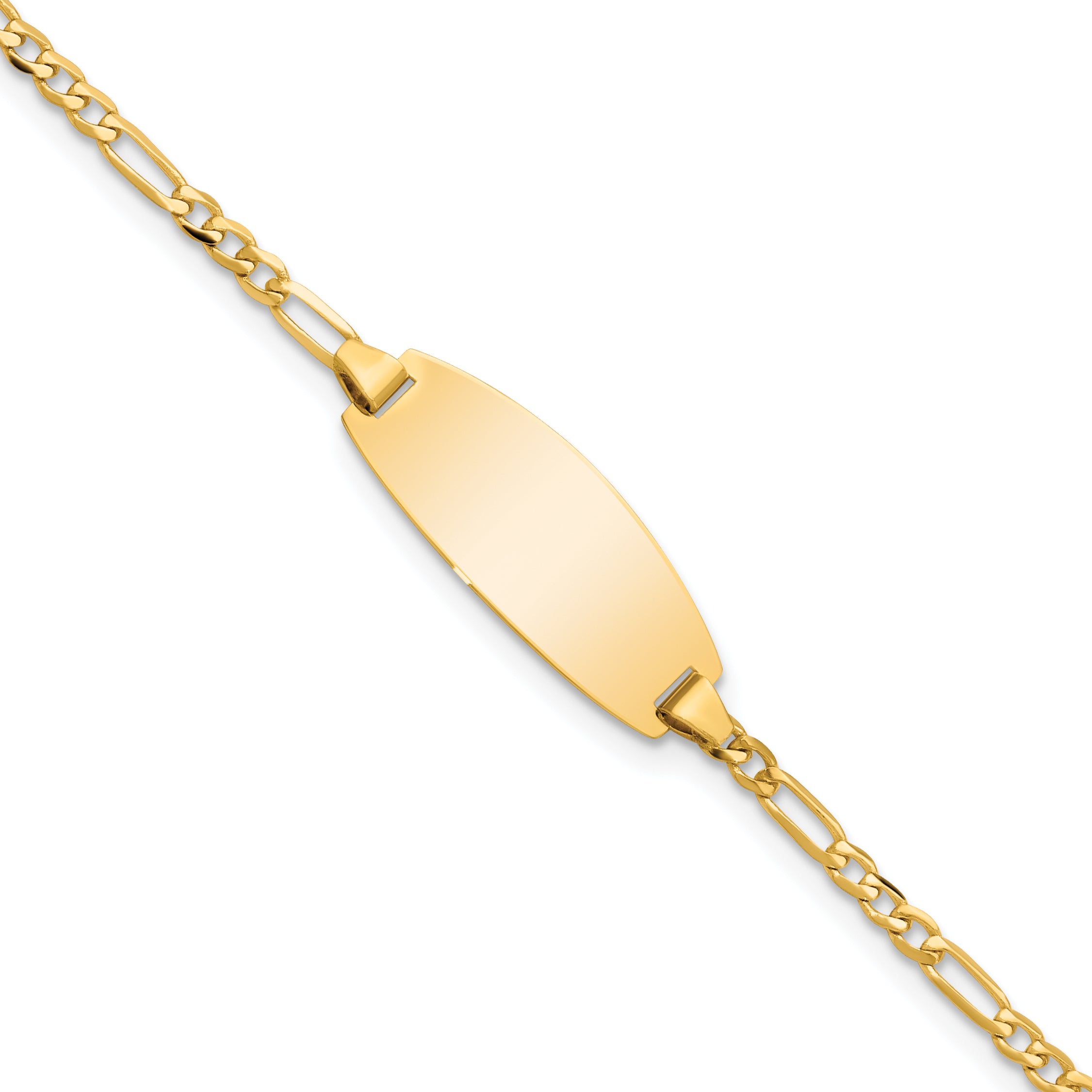 14k Polished Solid Chain/Solid Plate Figaro Link Oval 18.5x7.5mm Plate 5.5 inch Baby/Child ID Bracelet