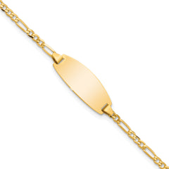14k Polished Solid Chain/Solid Plate Figaro Link Oval 18.5x7.5mm Plate 5.5 inch Baby/Child ID Bracelet