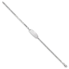 14k White Gold Polished Solid Chain/Solid Plate Figaro Link Oval 18x7.5mm Plate 7 inch ID Bracelet
