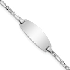 14k White Gold Polished Solid Chain/Solid Plate Figaro Link Oval 18x7.5mm Plate 7 inch ID Bracelet