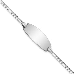 14k White Gold Polished Solid Chain/Solid Plate Figaro Link Oval 24x10.5mm Plate 8 inch ID Bracelet