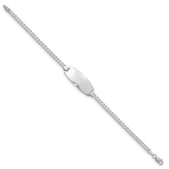 14k White Gold Polished Solid Chain/Solid Plate Curb Link Oval 24x10.5mm Plate 7 inch ID Bracelet