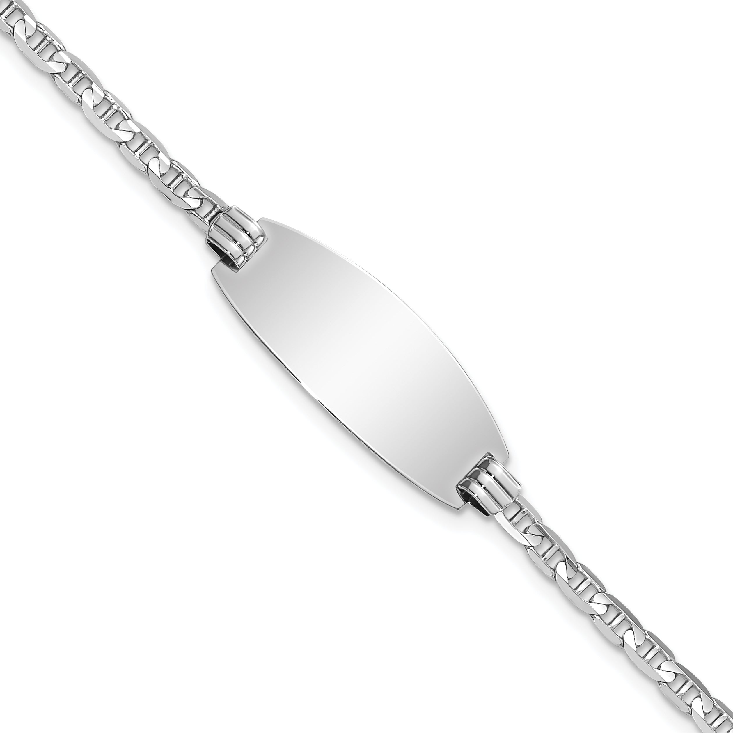 14k White Gold Polished Solid Chain/Solid Plate Anchor Link Oval 24x10.5mm Plate 7 inch ID Bracelet