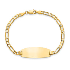 14k Polished Solid Chain/Solid Plate Figaro Link Oval 27x11.5mm Plate 8 inch ID Bracelet