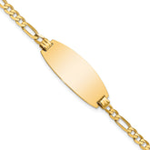 14k Polished Solid Chain/Solid Plate Figaro Link Oval 27x11.5mm Plate 8 inch ID Bracelet