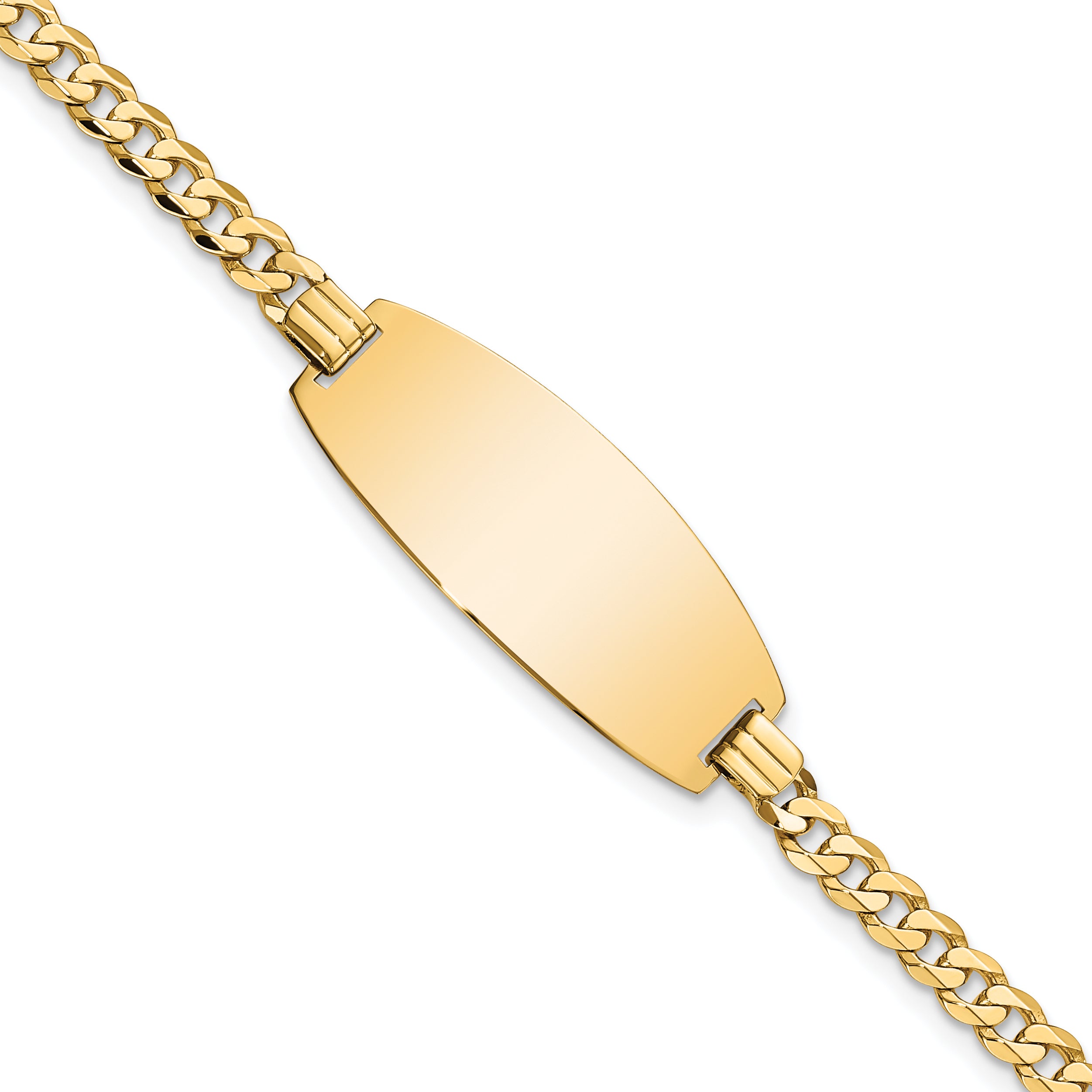 14k Polished Solid Chain/Solid Plate Curb Link Oval 27x11.5mm Plate 8 inch ID Bracelet