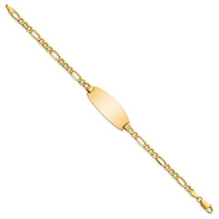 14k Polished Semi-Solid Chain/Solid Plate Figaro Link Oval 26.5x11.5mm Plate 7 inch ID Bracelet