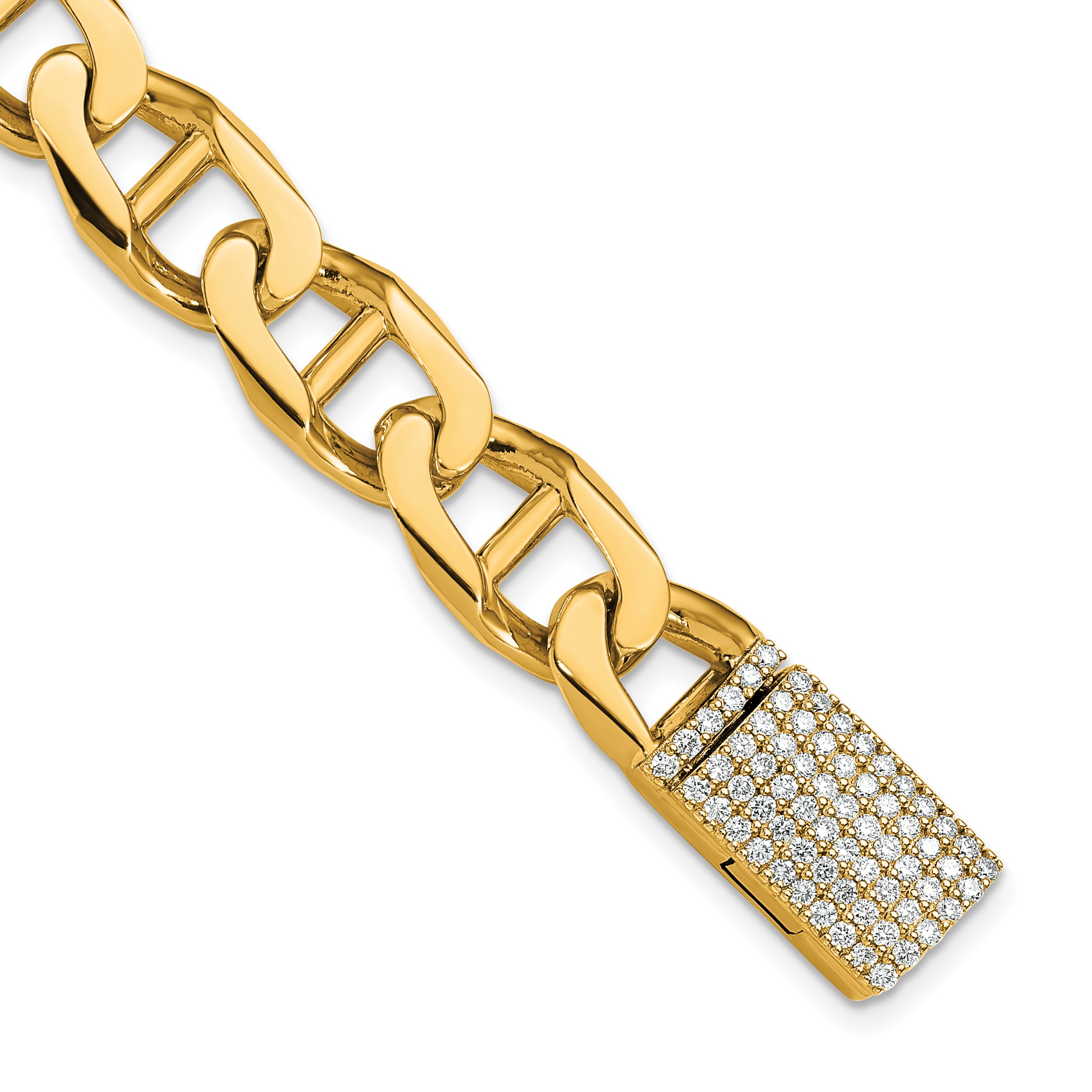 14k 1 1/4 carat Lab Grown Diamond VS+ F+ 8 inch 10.3mm Hand-Polished Anchor Link Bracelet