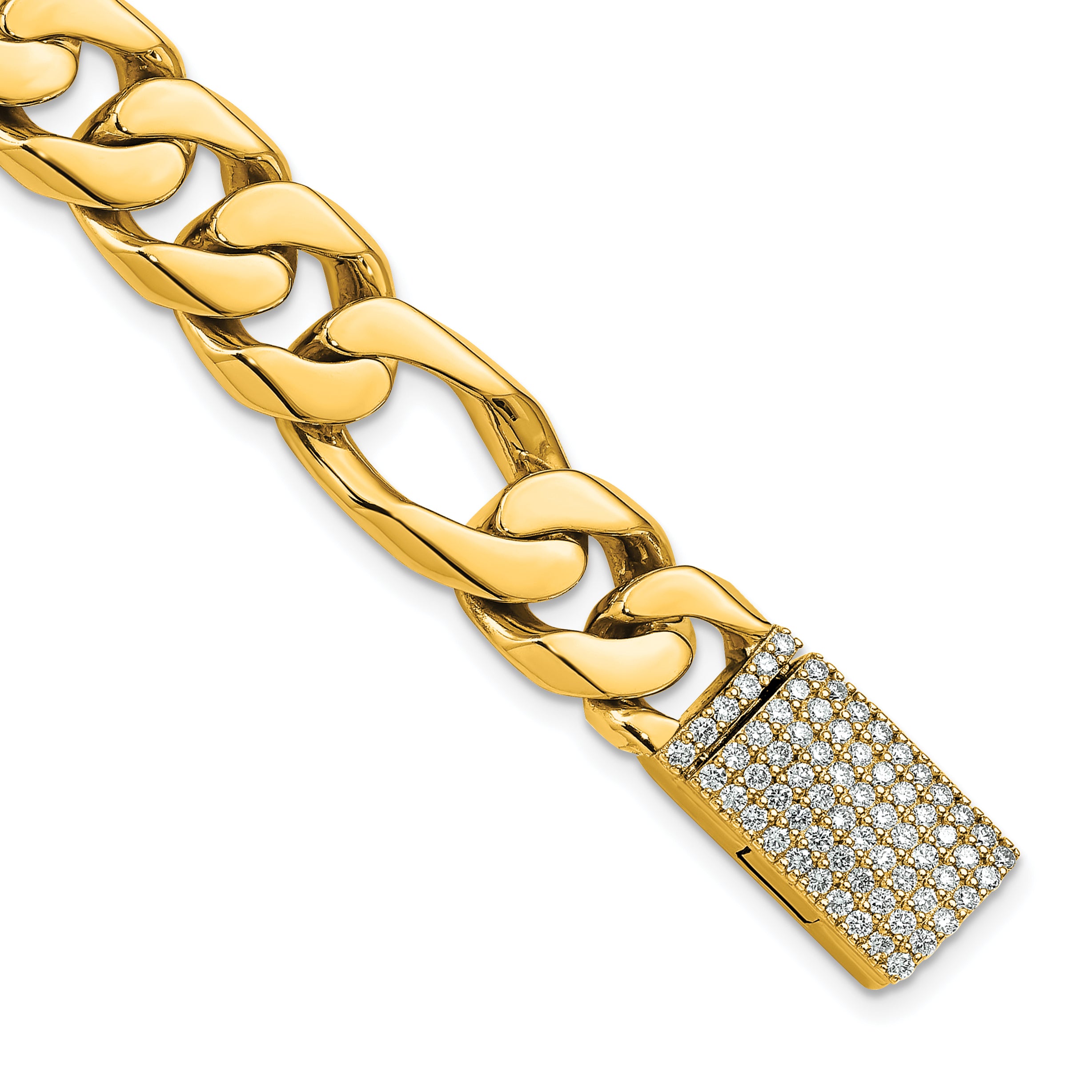 14k 1 1/4 carat Lab Grown Diamond VS+ F+ 8 inch 10mm Hand-Polished Figaro Link Bracelet