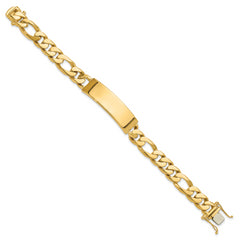 14k Hand-polished Solid Chain/Solid Plate Figaro Link 48x11mm Plate 8.5 inch ID Bracelet