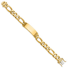 14k Hand-polished Solid Chain/Solid Plate Figaro Link 48x15mm Plate 8.5 inch ID Bracelet