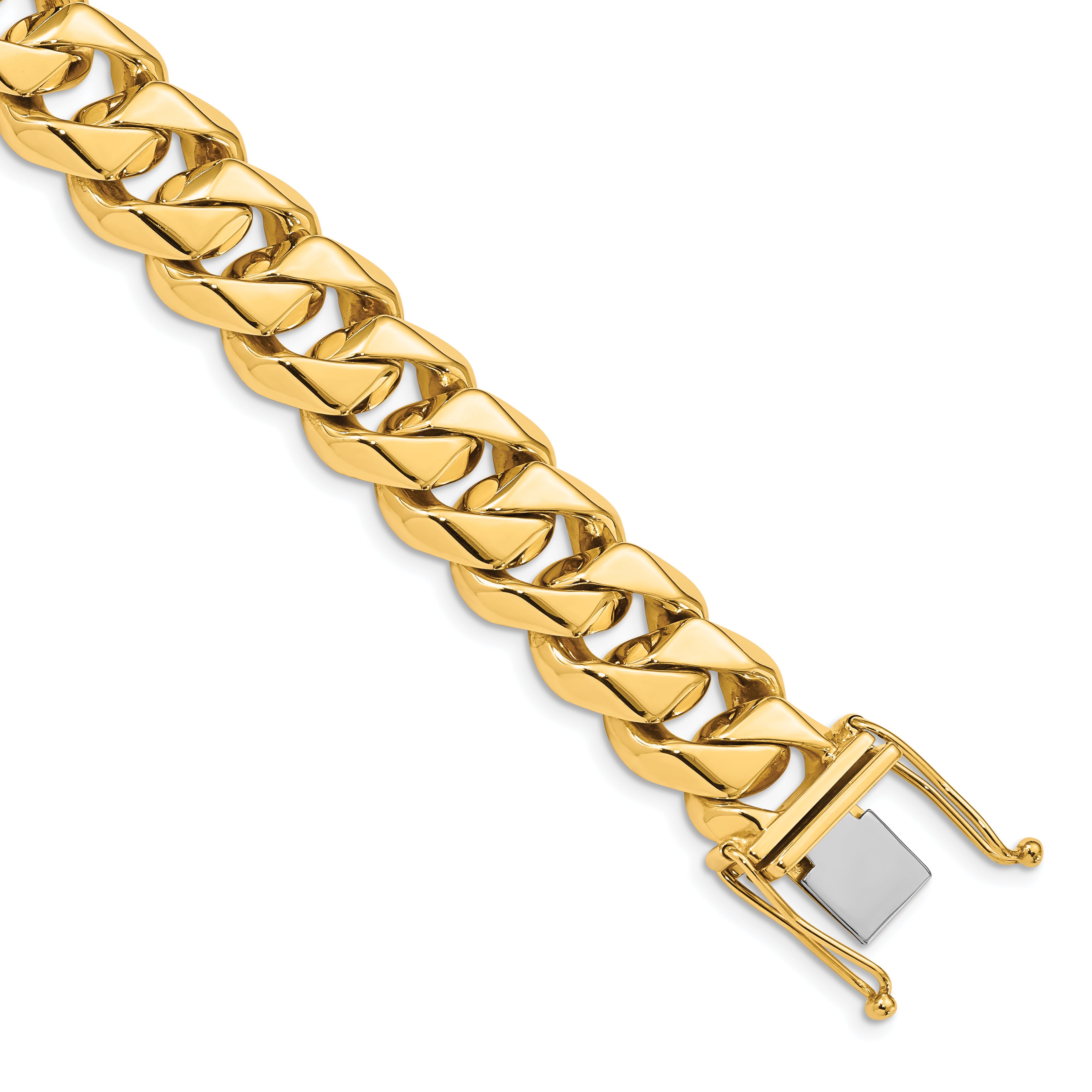 14K 22 inch 14mm Hand Polished Fancy Traditional Link with Box Catch Clasp Chain