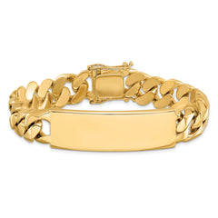 14k Hand-polished Solid Chain/Solid Plate Curb Link 48x15mm Plate 8.5 inch ID Bracelet