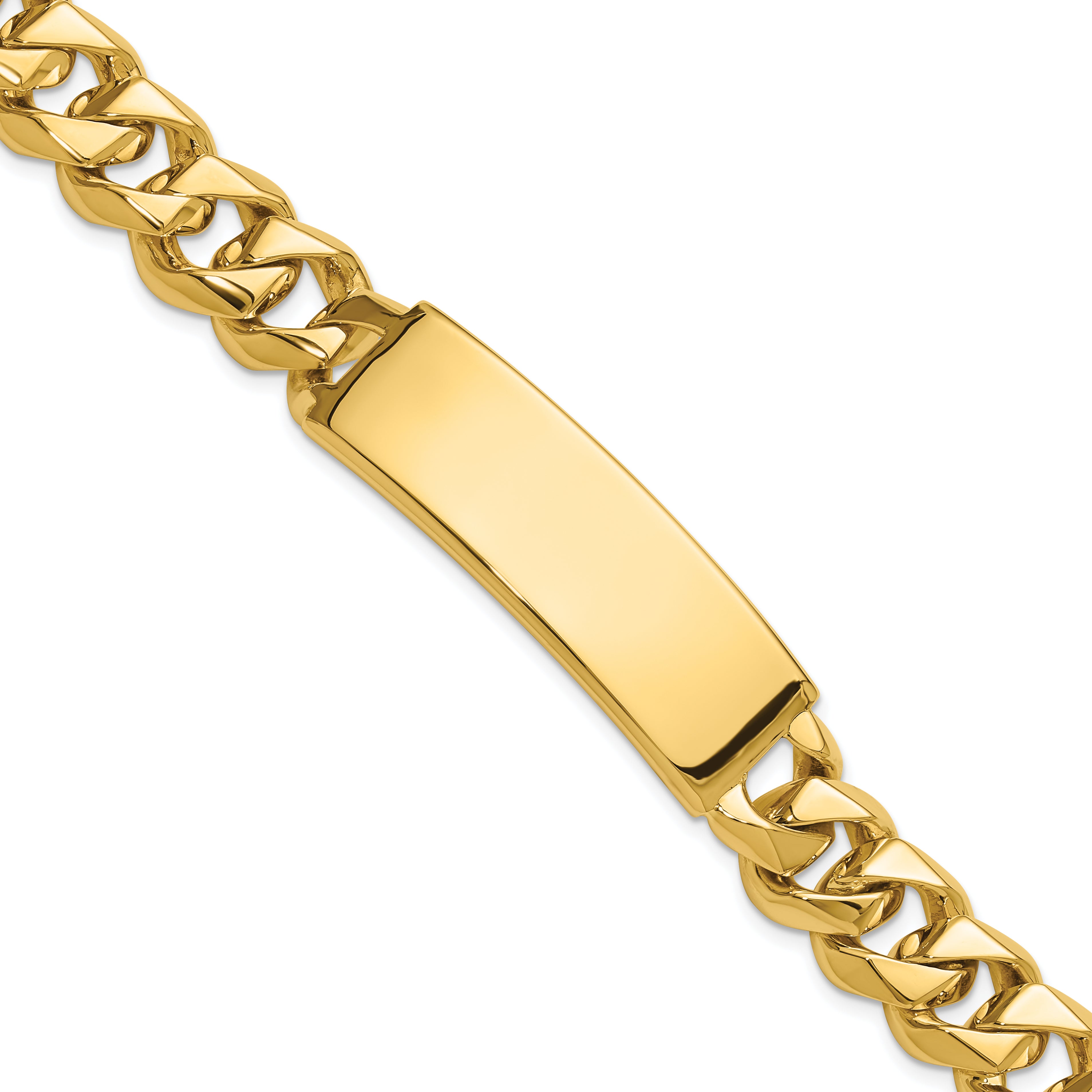 14k Hand-polished Solid Chain/Solid Plate Curb Link 48x15mm Plate 8.5 inch ID Bracelet
