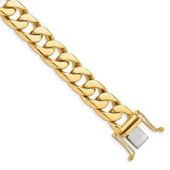 14K 8 inch 12mm Hand Polished Flat Beveled Curb Link with Box Catch Clasp Bracelet