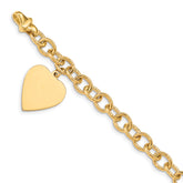14k Engravable 23x17mm Solid Dangle Heart Charm and Solid Polished Link 8.5 inch Bracelet