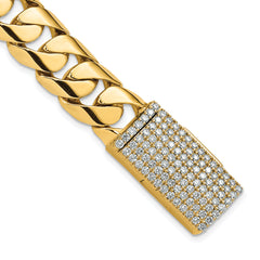 14k 2 carat Lab Grown Diamond VS+ F+ 8 inch 15.4mm Hand-Polished Rounded Curb Link Bracelet