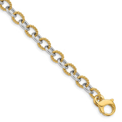14K Two-tone 8.5 inch 6.5mm Hand Polished and Textured Fancy Link with Fancy Lobster Clasp Bracelet