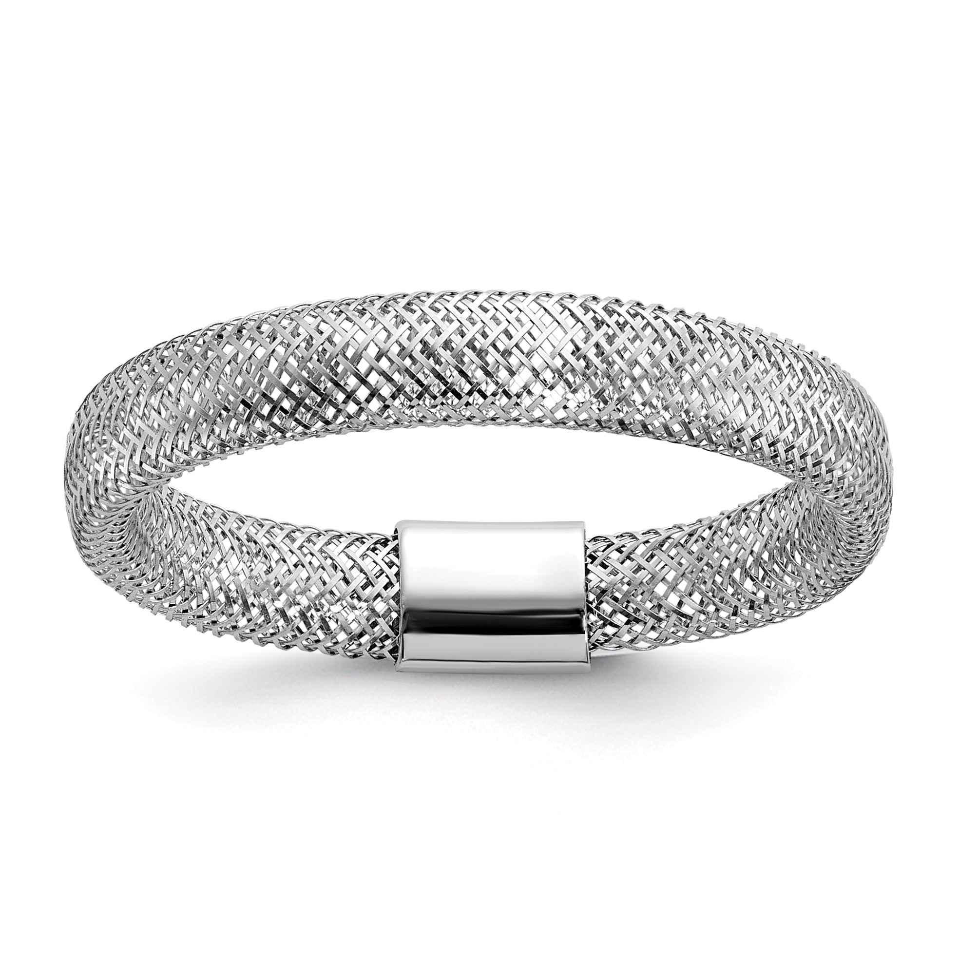 14K w/White Rhodium Plating Polished Mesh Stretch Ring