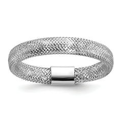 14K w/White Rhodium Plating Polished Mesh Stretch Ring