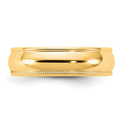 14KY 5.5mm Milgrain Half Round Band Size 14