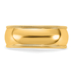 14KY 7mm Milgrain Half Round Band Size 14