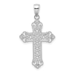 14K White Gold Fleur De Lis Cross Charm