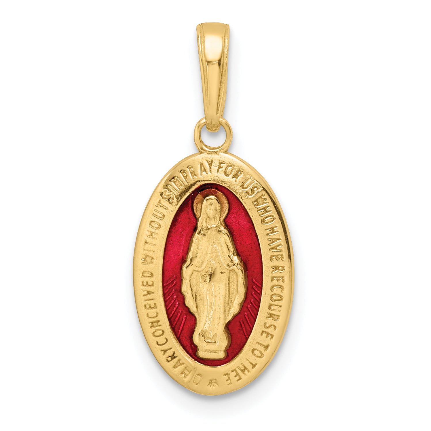 14k Red Enameled Miraculous Medal Pendant