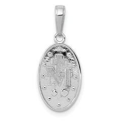 14k White Gold Polished and Satin Solid Miraculous Medal Oval Pendant
