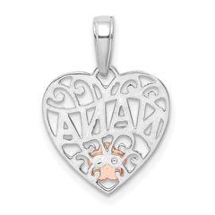 14k White Gold w/Rose Gold Flower NANA Heart Pendant