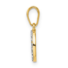 14k and White Rhodium Diamond-cut Clover in Circle Pendant