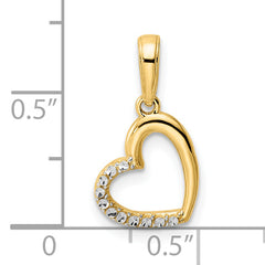 14k and White Rhodium Diamond-cut Heart Pendant