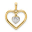 14k and White Rhodium Diamond-cut Heart w/Dangle Heart Pendant