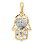 14k & White Rhodium D/C Heart Hamsa Pendant